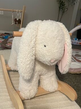 Plush Cream Bunny Rocker - Soft Pink Ear Accent